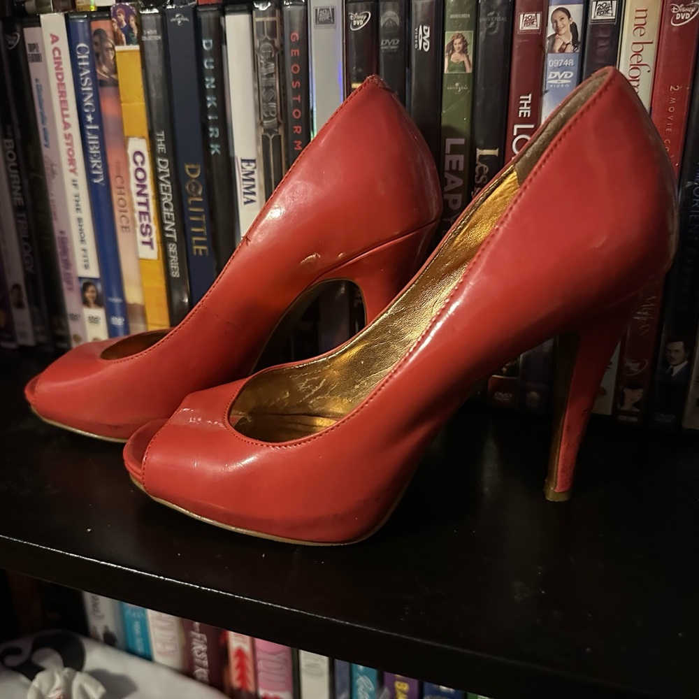 BCBG Red Peep-Toe Heels with Platform